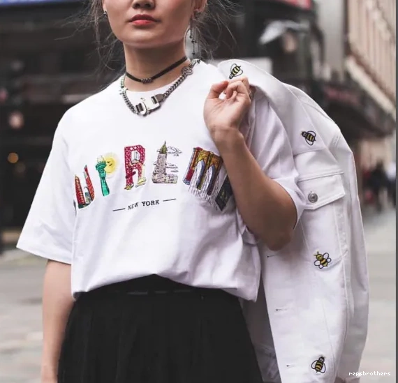 Rainbow XL Logo Embroidery Arc White sleeved Black M L City and Arc 19SS City S Tee T-shirt Short 0516